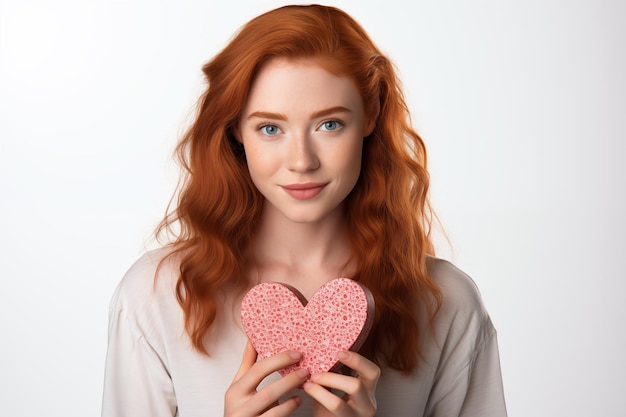 Young pretty redhead girl over isolated white background holding a gift