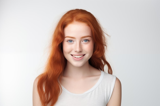 Photo young pretty redhead girl over isolated white background