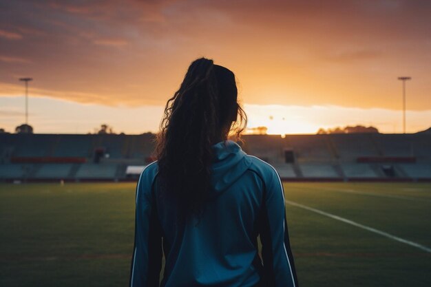 A young pretty sportsman woman doing morning stretch workout at stadium Sport and healthy lifestyle Copy space banner