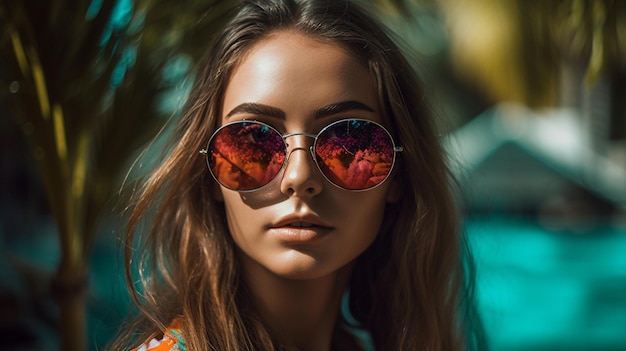 Young pretty woman dressed in trendy stylish sunglasses Generative AI