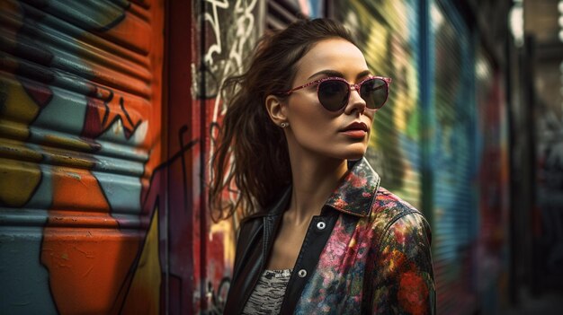 Young pretty woman dressed in trendy stylish sunglasses Generative AI