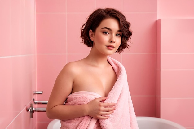 Young pretty woman posing with a towel