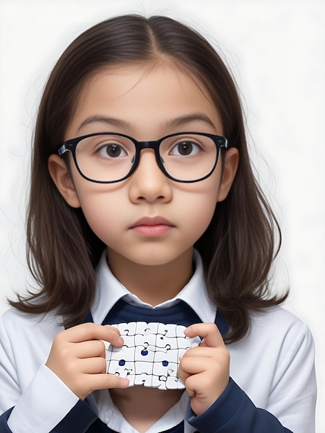 Young Prodigy Solving Puzzle with Glasses Serious Expression