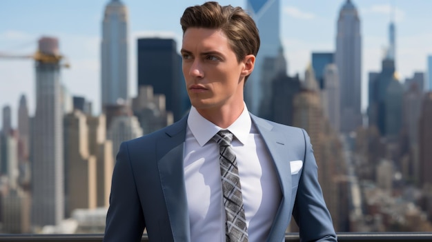 Photo young professional man looking out at city skyline