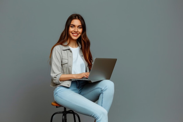 Young Professional Woman Working Remotely in Studio