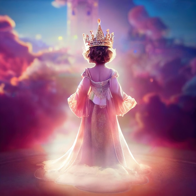 Молодая королева в окружении облаков 3d проиллюстрирована