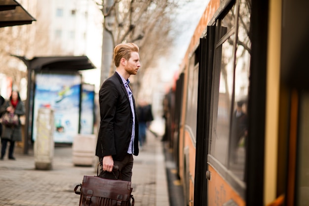 Young red hair man outdoors