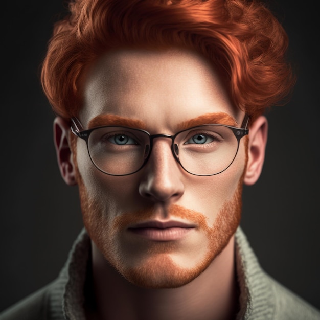 Young red-haired man in glasses close-up