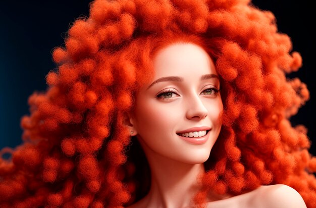 赤毛の若い女性 ジェネレーティブ AI の緑豊かな髪型の笑顔の女性のポートレート
