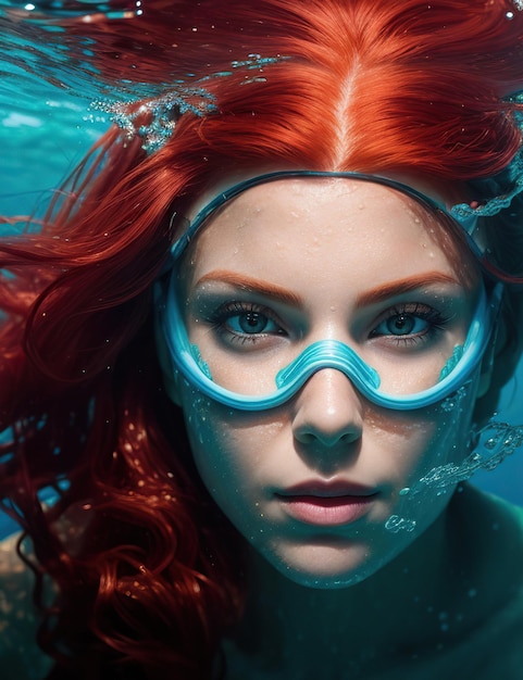 young redhead woman diving