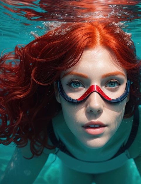 young redhead woman diving