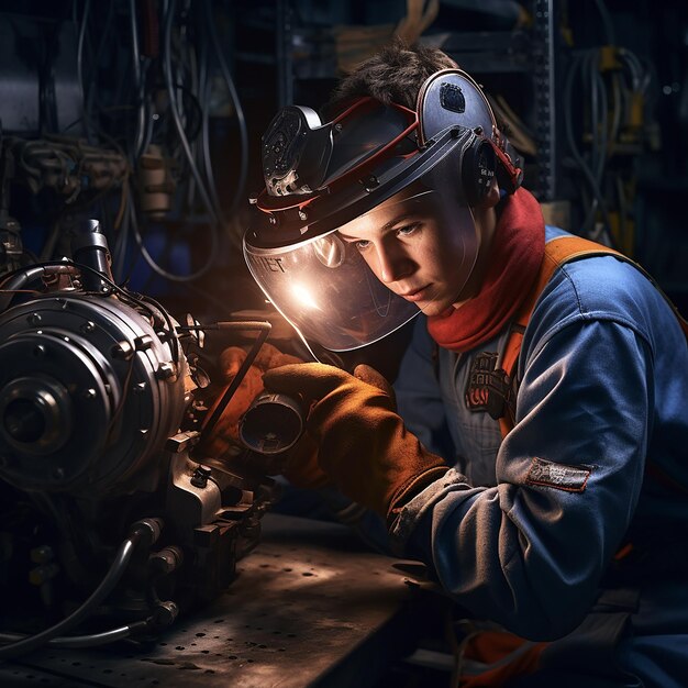 Young Repairman with Welding Equipment