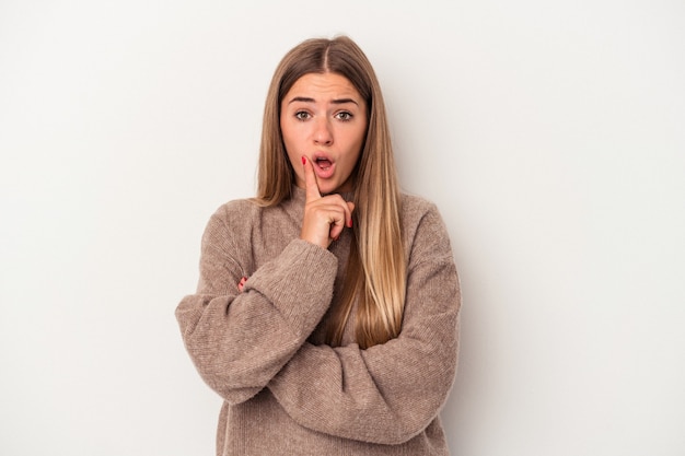 Young russian woman isolated on white background feels confident giving a hug to the camera.