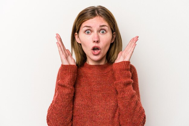 Young russian woman isolated on white background surprised and shocked