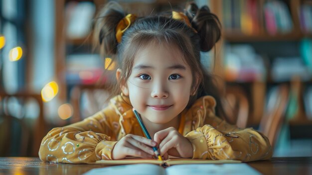 young school children drawing at a kindergarten concentrating but happy colourful