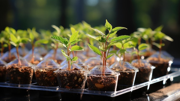 Young seedlings are pictured getting ready to enter the greenhouse The setting seems to be in the