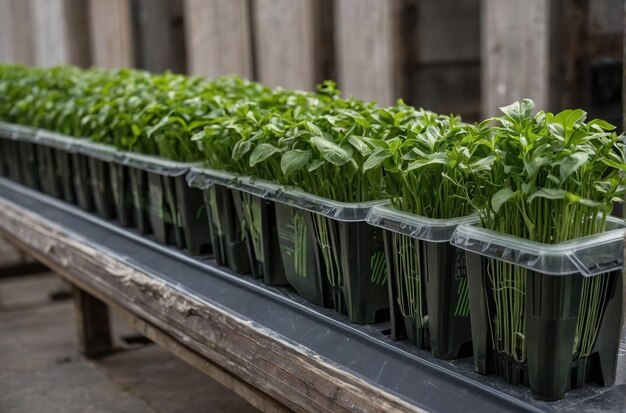 Photo young seedlings greenhouse growth