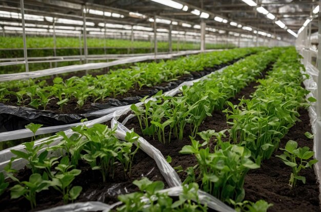 Photo young seedlings greenhouse growth