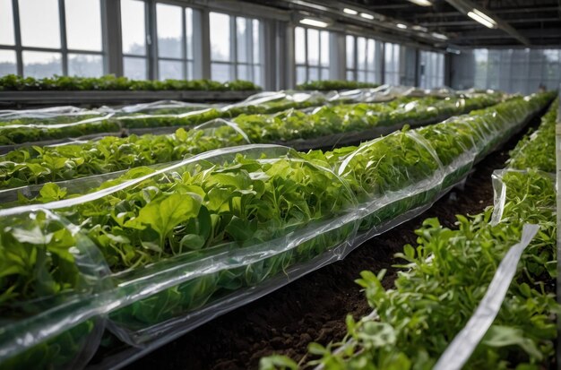 Photo young seedlings greenhouse growth