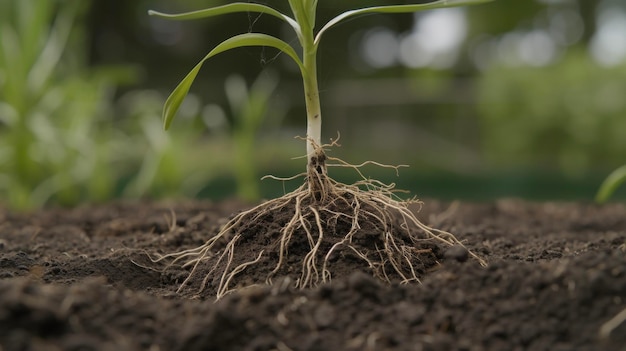 Photo a young seedlings roots explore the surrounding soil spreading out in all directions to find