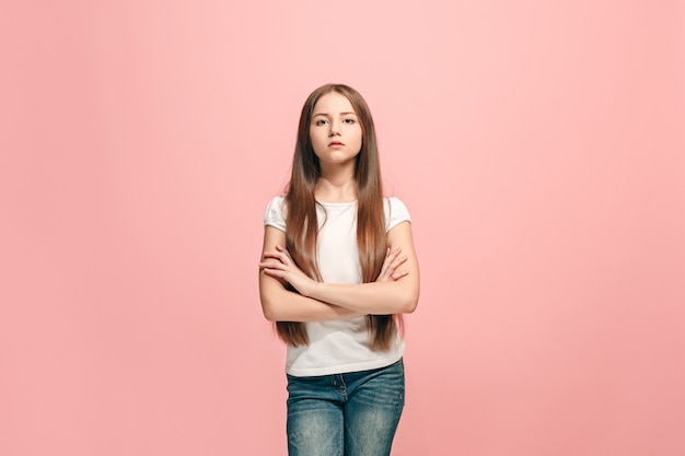 Young serious thoughtful sad teen girl