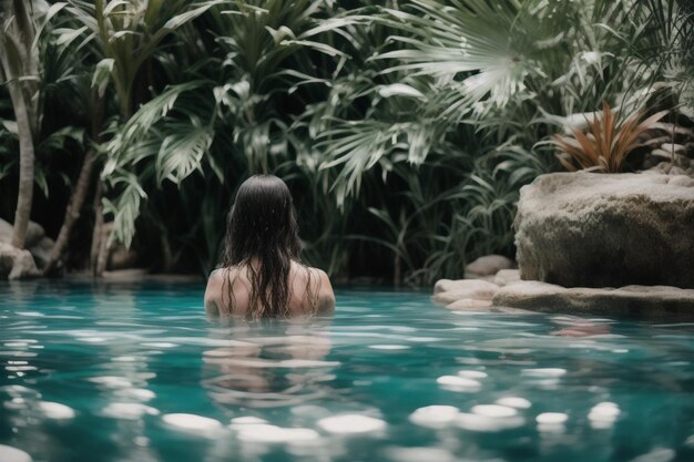 молодая сексуальная женщина позирует в бассейне