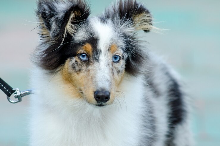 공원에서 산책을위한 젊은 Sheltie 개 품종.