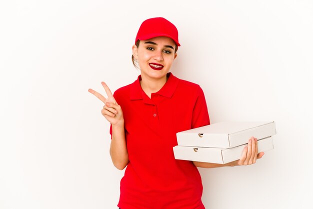 Young skinny arab pizza delivery girl covering ears with hands.