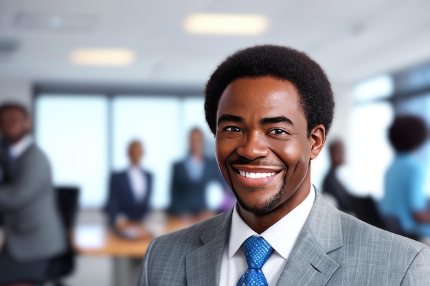 Young smart businessman standing in blur background of office generative AI