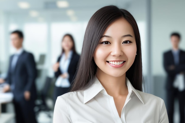 Young smart businesswoman standing in blur background of office generative AI