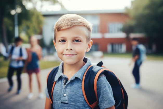 Young smiling boy ready to back to school ai generated