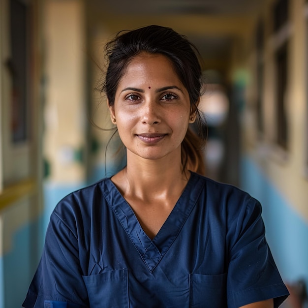 Young smiling female doctor sitting at the hospital working table Concept of health care insurance