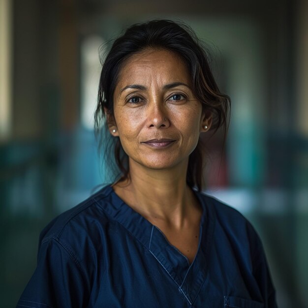 Photo young smiling female doctor sitting at the hospital working table concept of health care insurance