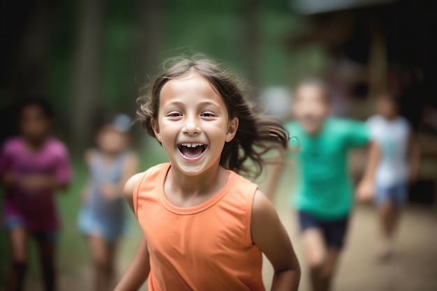 Young smiling girl in the summer camp ai generated