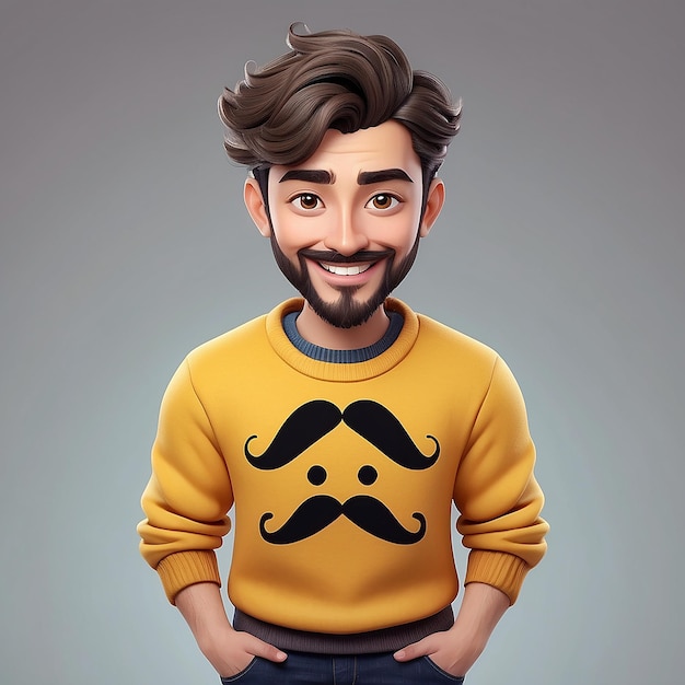 Photo young smiling man avatar man with brown beard mustache and hair wearing yellow sweater or sweatshirt
