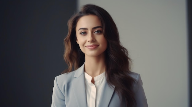 Young smilling business woman posing on soft color background Generative AI