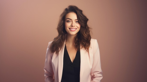 Young smilling business woman posing on soft color background Generative AI