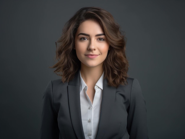 Young smilling business woman posing on soft color background