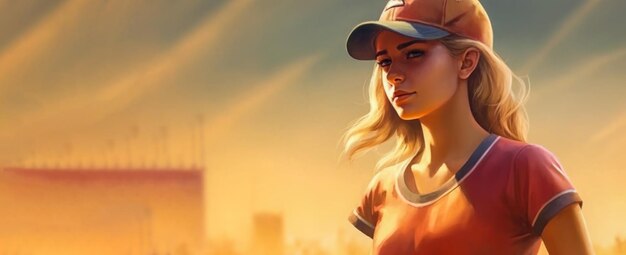 Young softball player in the stadium during the match copy space AI generated quality illustration