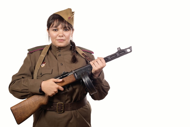 Young soviet woman soldier isolated