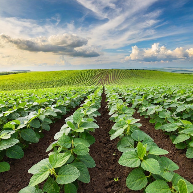 Young Soybean Sprouts in Agricultural Field