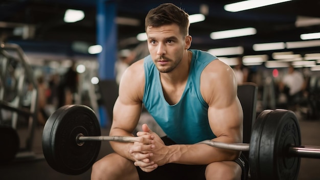 Young sports man training at the gym