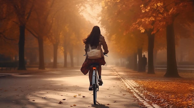 Young sporty woman riding bicycle