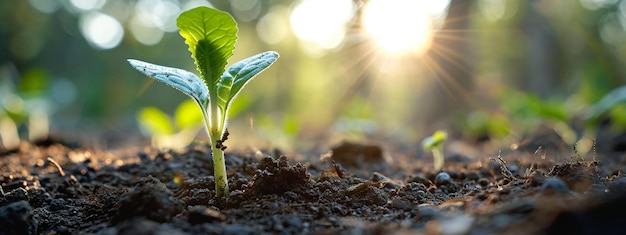 Young sprout growing in the soil cad selective focus Generative AI