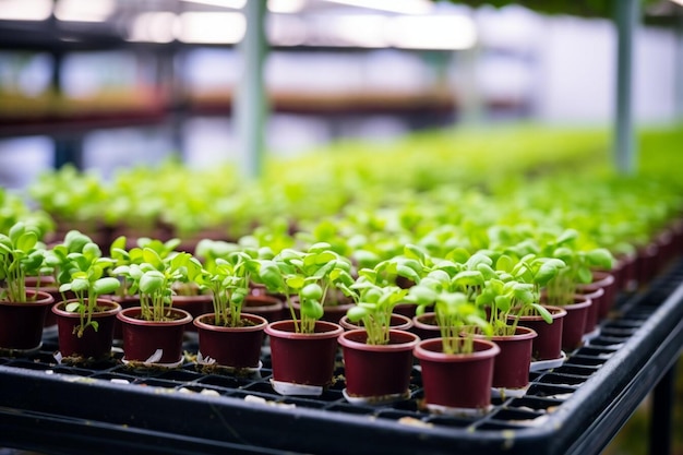 Young sprouts in a greenhouse closeup