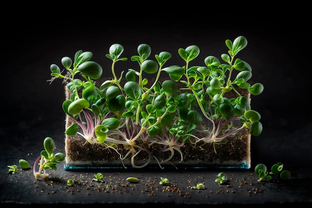 Young sprouts of greens microgreens healthy eating concept