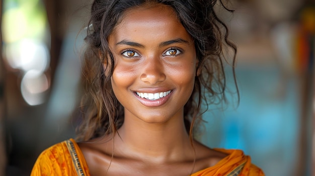 色鮮やかな服を着た若いスリランカの女性