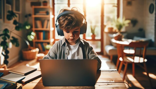 Young Student Engaged in Online Learning at Home