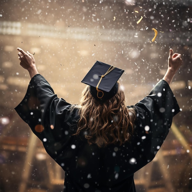 Foto un giovane studente dal retro che festeggia la laurea