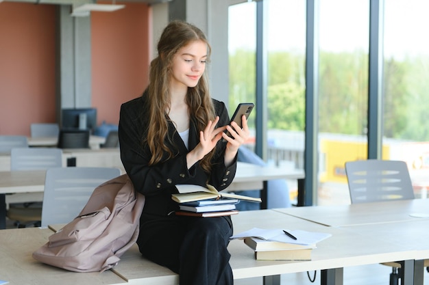 Young student girl in university